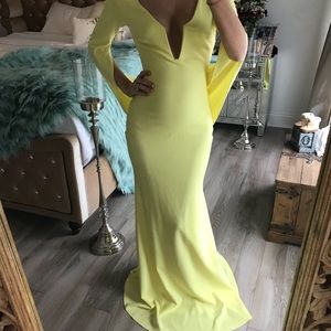 Yellow Deep Plunge Evening Gown